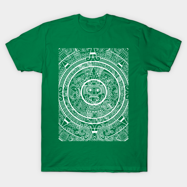 Aztec Calendar white design Mexican T Shirt TeePublic